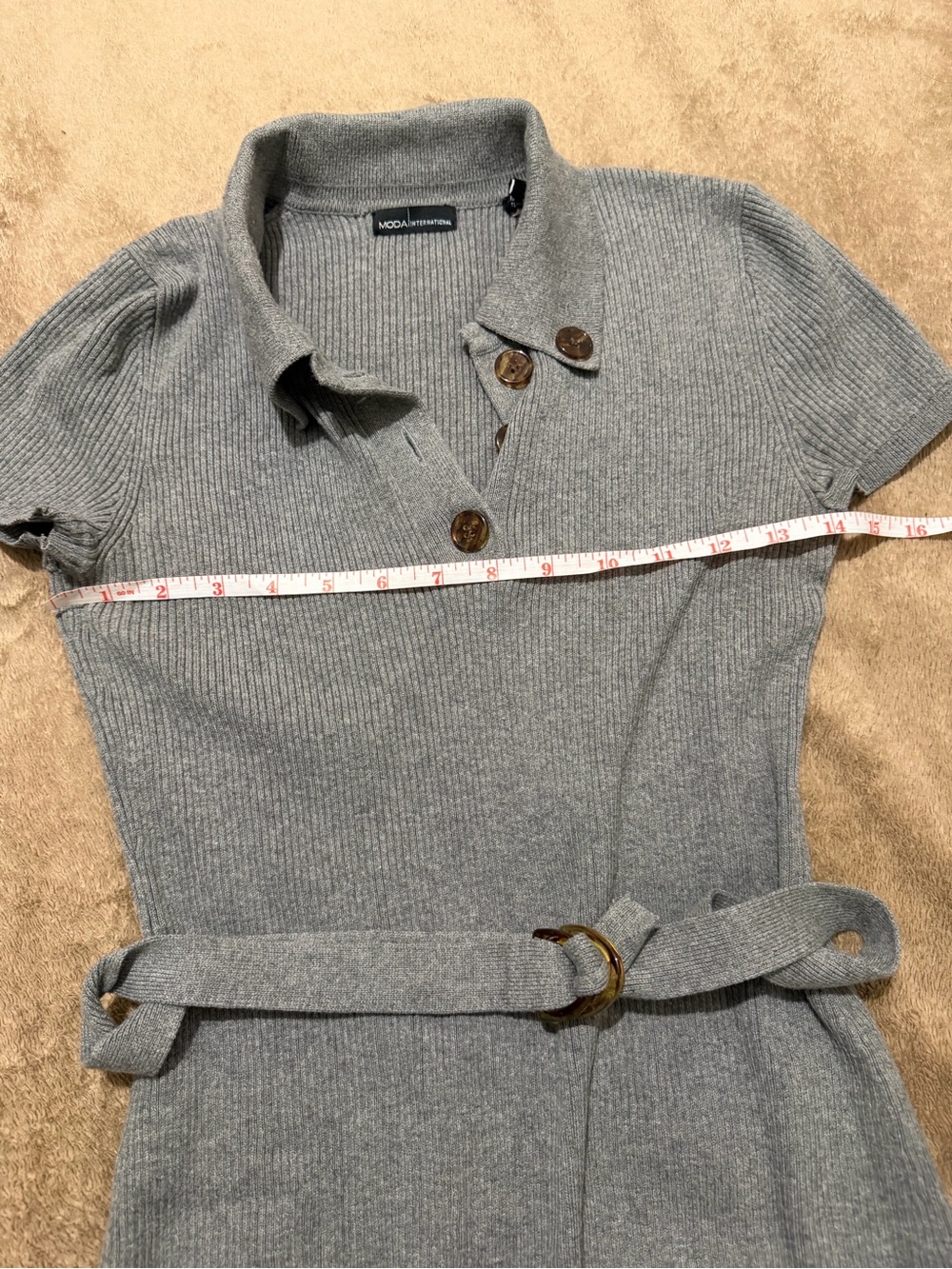Moda International Grey Ribbed Polo Midi Dress with Belt - Picture 2 of 5